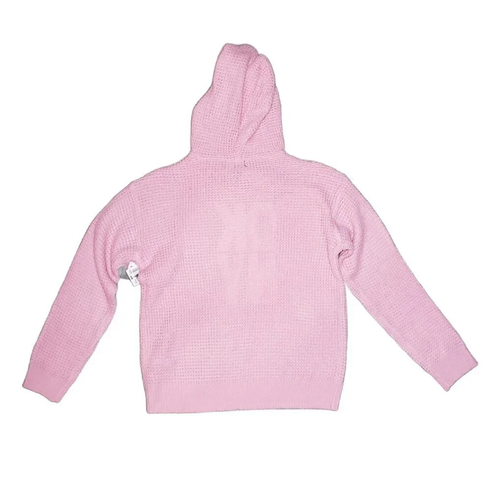 DKNY Girls Sz L Pink Flip Sequin Knit Hoodie Sweater(1486)